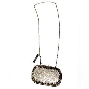 NEW STUNNING RSVP Silver With PINK GLITER Special Occasion Clutch CROSSBODY BAG
